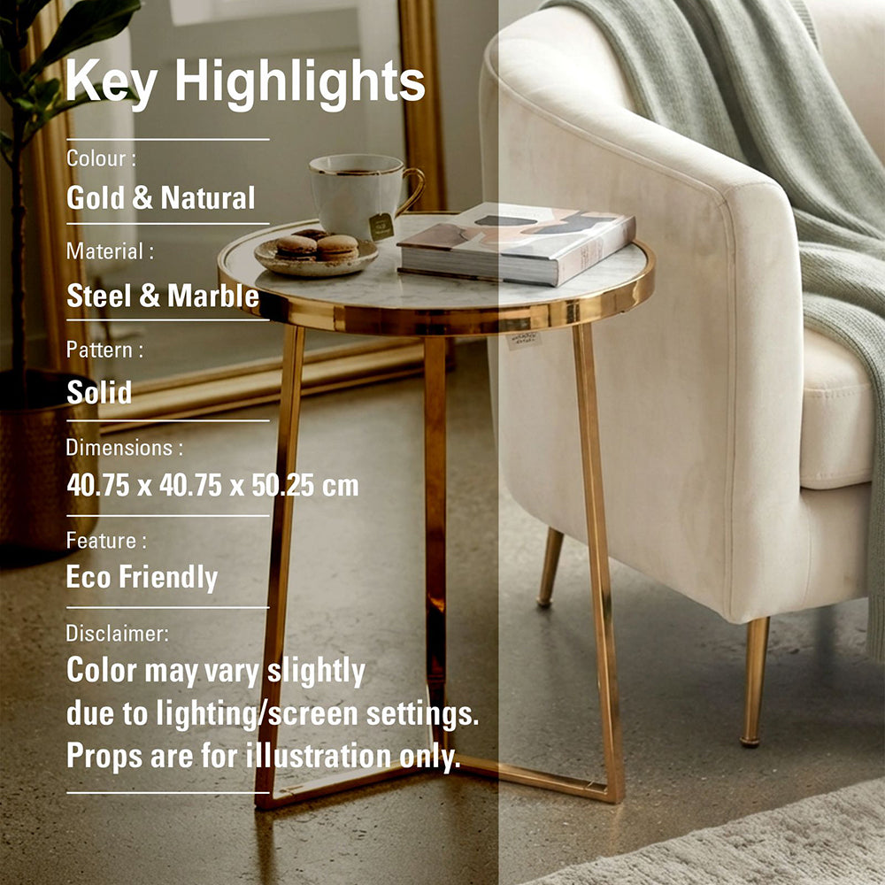 Floris Metal Side Table With Marble Top - Gold