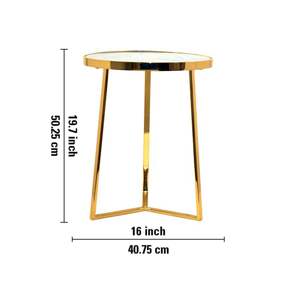Floris Metal Side Table With Marble Top - Gold