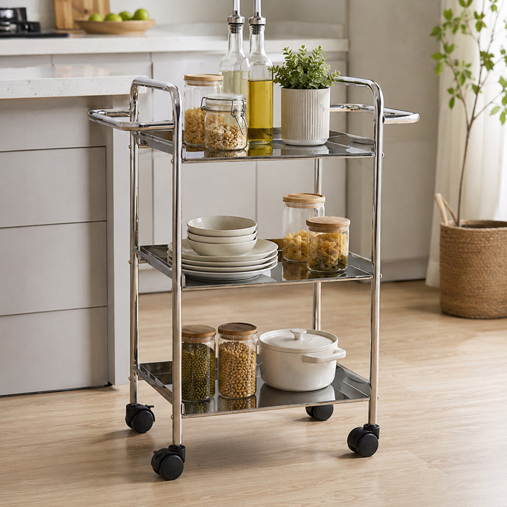 Linear Lux Metal 3 Tier Serving Trolley - Silver