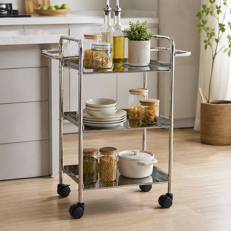 Linear Lux Metal 3 Tier Serving Trolley - Silver