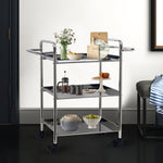 Kitchen Cart 3-Tier Revolving Multipurpose Kitchen Cart with Wheels | Silver Steel Kitchen Trolley