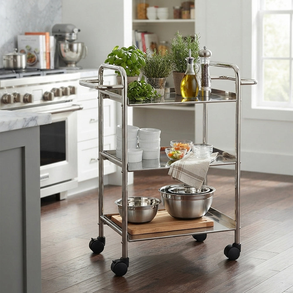 Linear Lux Metal 3 Tier Serving Trolley - Silver