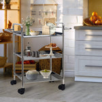 Kitchen Cart 3-Tier Revolving Multipurpose Kitchen Cart with Wheels | Silver Steel Kitchen Trolley