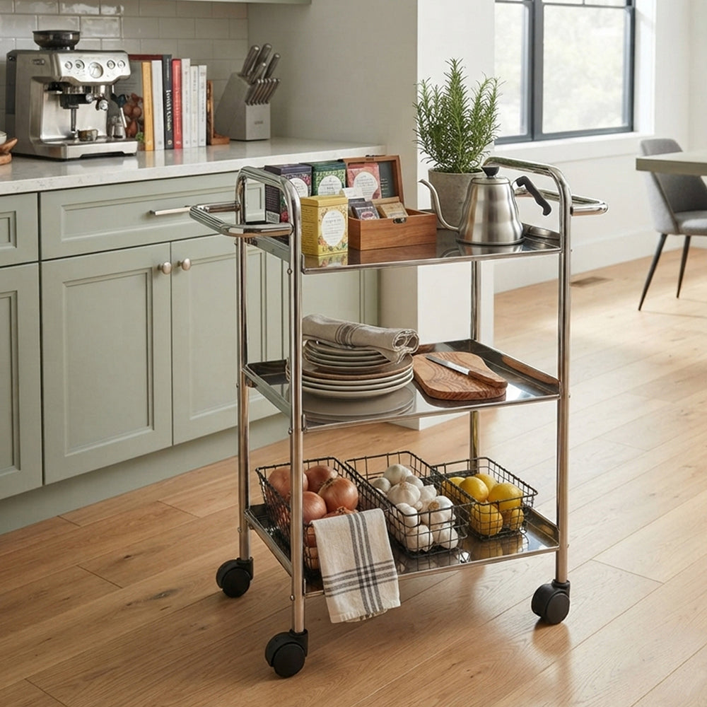 Linear Lux Metal 3 Tier Serving Trolley - Silver