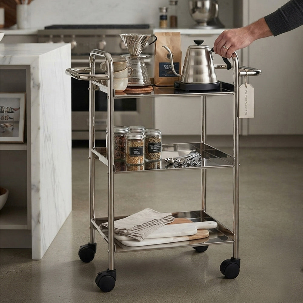 Linear Lux Metal 3 Tier Serving Trolley - Silver