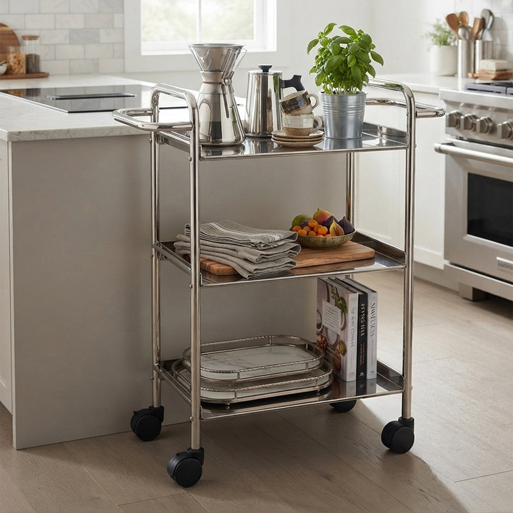 Linear Lux Metal 3 Tier Serving Trolley - Silver