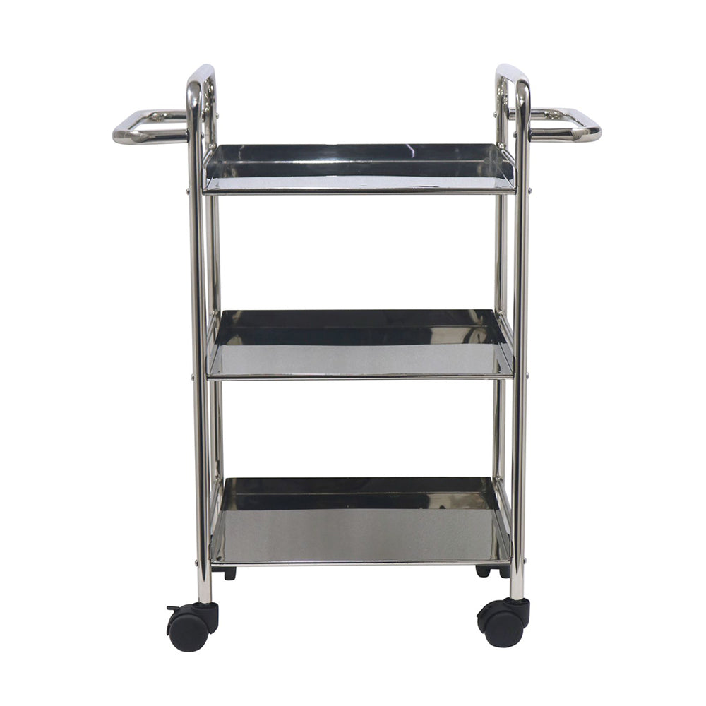 Kitchen Cart 3-Tier Revolving Multipurpose Kitchen Cart with Wheels | Silver Steel Kitchen Trolley