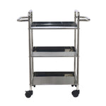 Kitchen Cart 3-Tier Revolving Multipurpose Kitchen Cart with Wheels | Silver Steel Kitchen Trolley