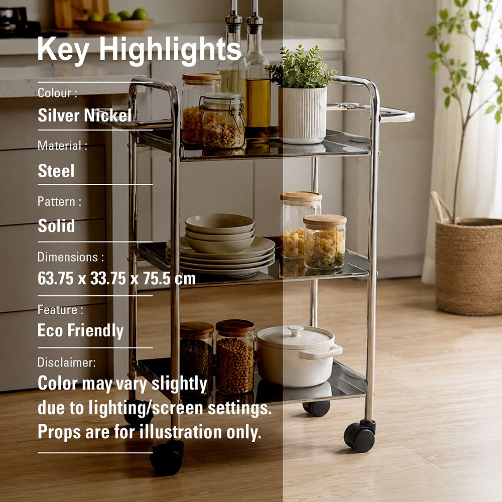 Linear Lux Metal 3 Tier Serving Trolley - Silver