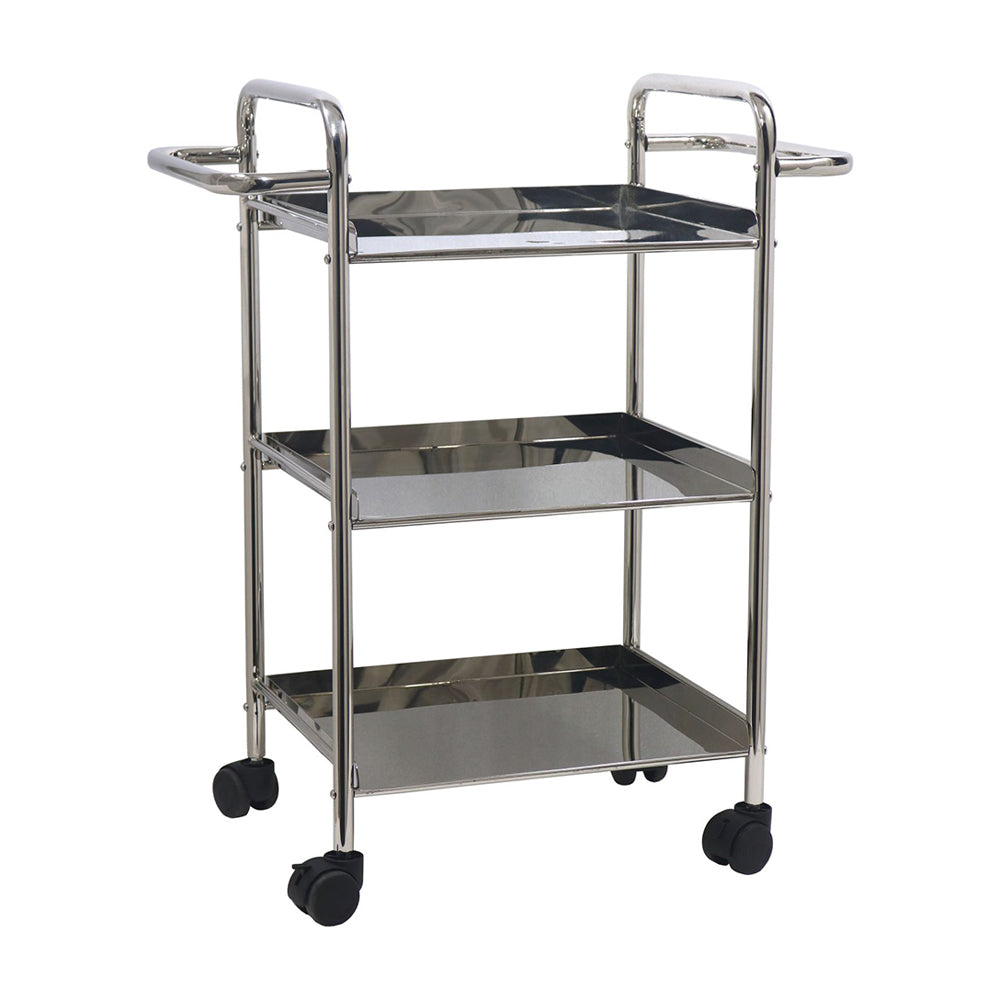 Kitchen Cart 3-Tier Revolving Multipurpose Kitchen Cart with Wheels | Silver Steel Kitchen Trolley