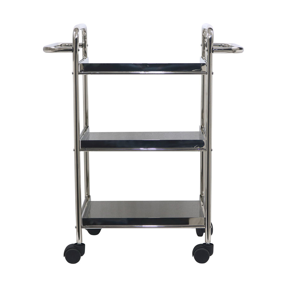 Kitchen Cart 3-Tier Revolving Multipurpose Kitchen Cart with Wheels | Silver Steel Kitchen Trolley