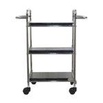 Kitchen Cart 3-Tier Revolving Multipurpose Kitchen Cart with Wheels | Silver Steel Kitchen Trolley