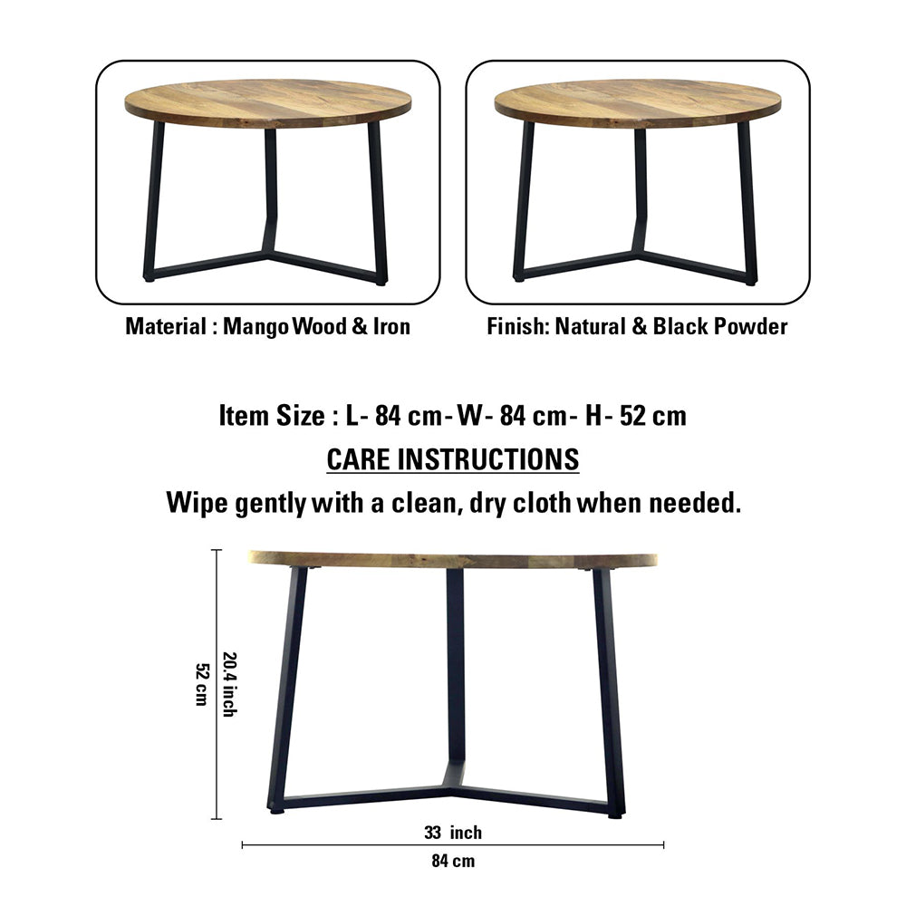 Metal Center Table With Wooden Top For Home Decor And Office