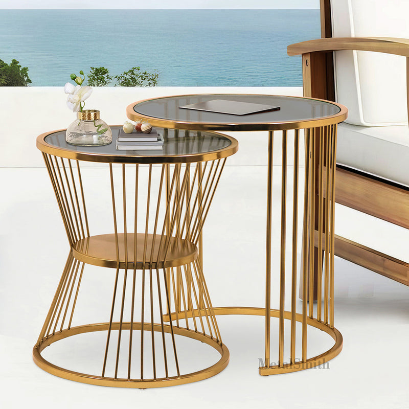 Metalsmith Nesting Table For Home, Office, Indoor & Outdoor I Decorative Steel Nesting Table (Finish Color - Gold, Pre-assembled)