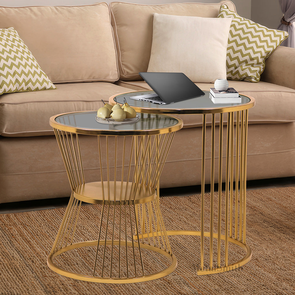 Metalsmith Nesting Table For Home, Office, Indoor & Outdoor I Decorative Steel Nesting Table (Finish Color - Gold, Pre-assembled)