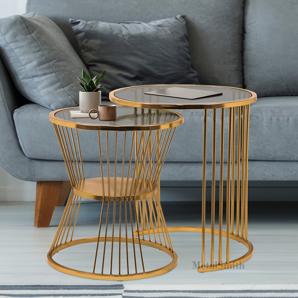 Metalsmith Nesting Table For Home, Office, Indoor & Outdoor I Decorative Steel Nesting Table (Finish Color - Gold, Pre-assembled)