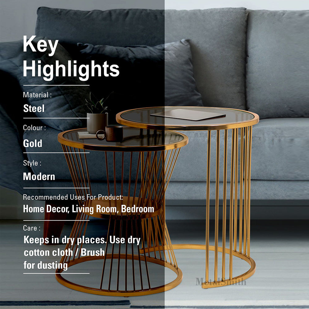 Metalsmith Nesting Table For Home, Office, Indoor & Outdoor I Decorative Steel Nesting Table (Finish Color - Gold, Pre-assembled)