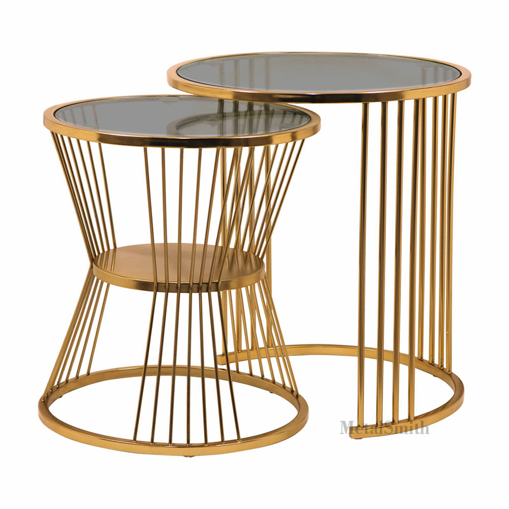 Metalsmith Nesting Table For Home, Office, Indoor & Outdoor I Decorative Steel Nesting Table (Finish Color - Gold, Pre-assembled)