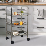 Kitchen Cart 3-Tier Revolving Multipurpose Kitchen Cart with Wheels | Silver Steel Kitchen Trolley