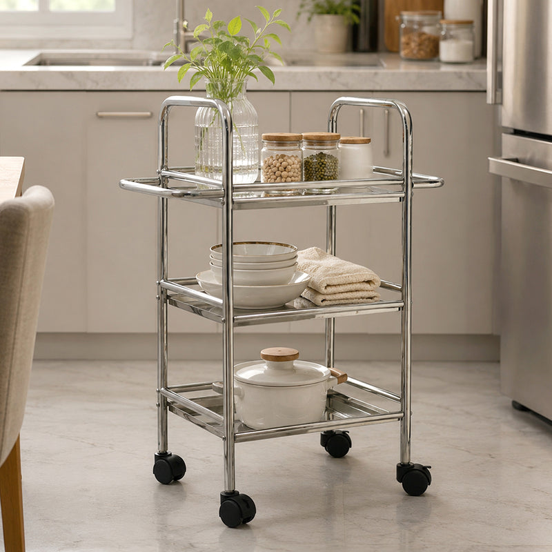 Metal 3 Tier Serving Trolley - Silver