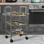 Kitchen Cart 3-Tier Revolving Multipurpose Kitchen Cart with Wheels | Silver Steel Kitchen Trolley
