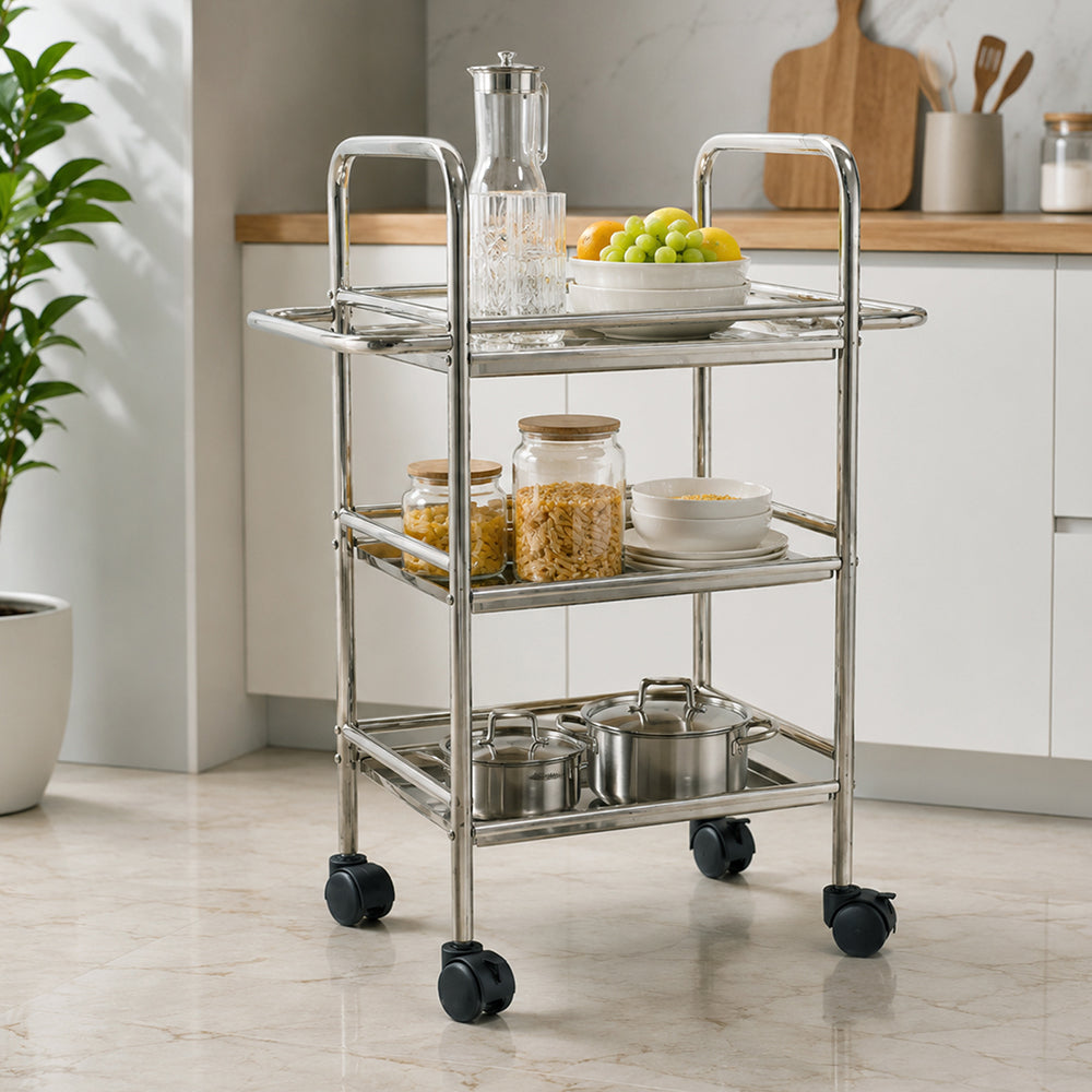 Metal 3 Tier Serving Trolley - Silver