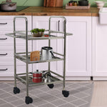 Kitchen Cart 3-Tier Revolving Multipurpose Kitchen Cart with Wheels | Silver Steel Kitchen Trolley
