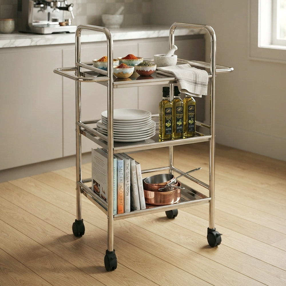 Metal 3 Tier Serving Trolley - Silver