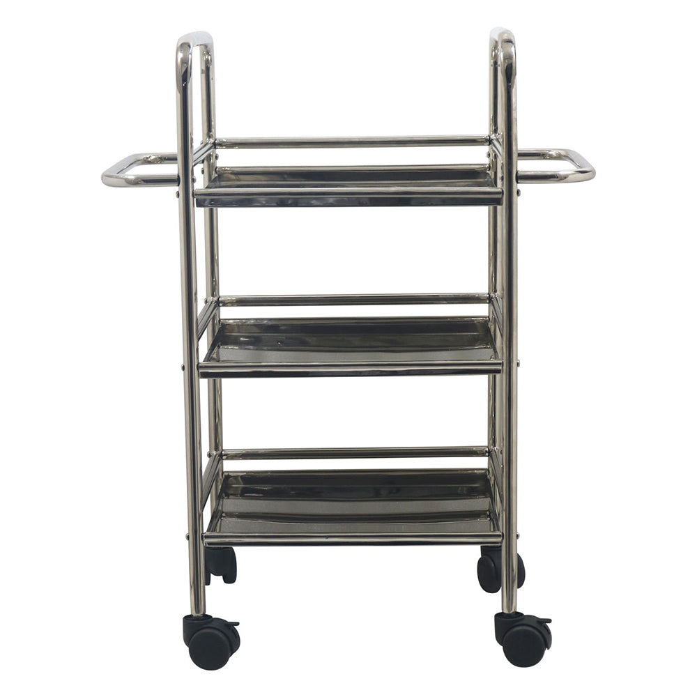 Kitchen Cart 3-Tier Revolving Multipurpose Kitchen Cart with Wheels | Silver Steel Kitchen Trolley