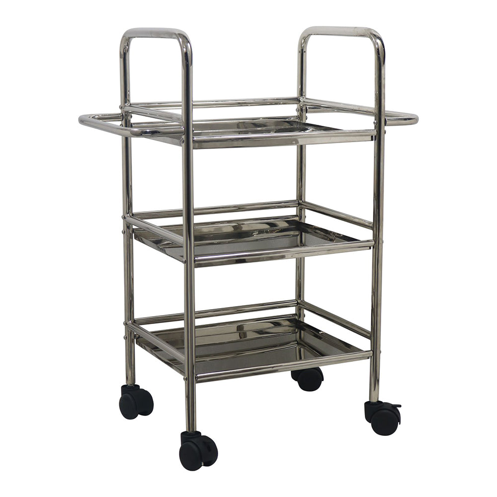 Kitchen Cart 3-Tier Revolving Multipurpose Kitchen Cart with Wheels | Silver Steel Kitchen Trolley