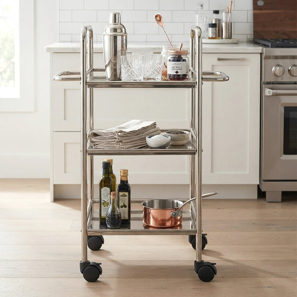 Metal 3 Tier Serving Trolley - Silver