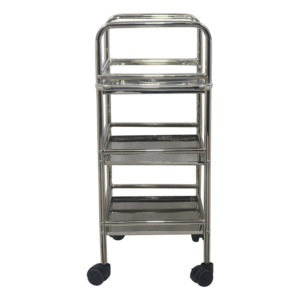 Kitchen Cart 3-Tier Revolving Multipurpose Kitchen Cart with Wheels | Silver Steel Kitchen Trolley