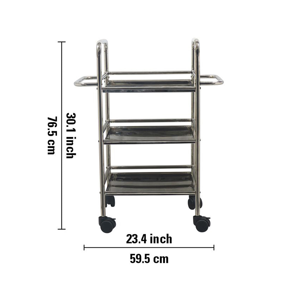 Metal 3 Tier Serving Trolley - Silver