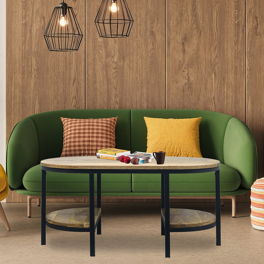 Metal Center Table With Wooden Top For Home Decor And Office