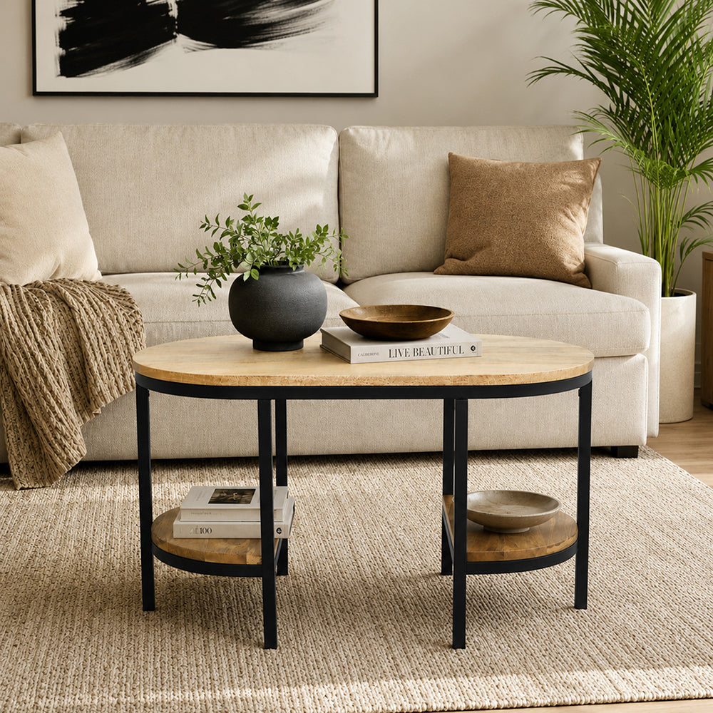 Glanz Wooden Coffee Table With Shelves - Natural