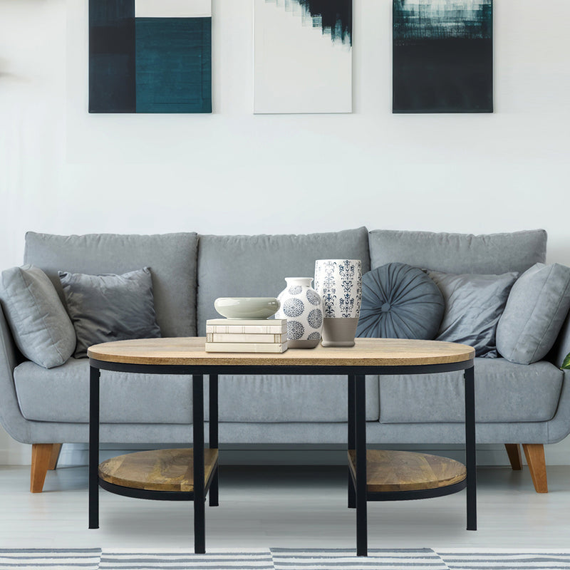Glanz Wooden Coffee Table With Shelves - Natural