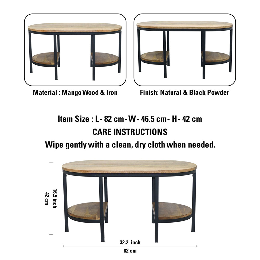 Metal Center Table With Wooden Top For Home Decor And Office
