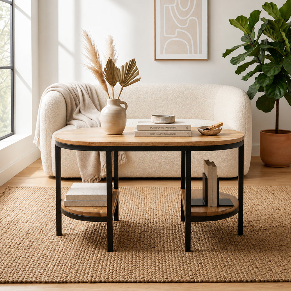 Glanz Wooden Coffee Table With Shelves - Natural