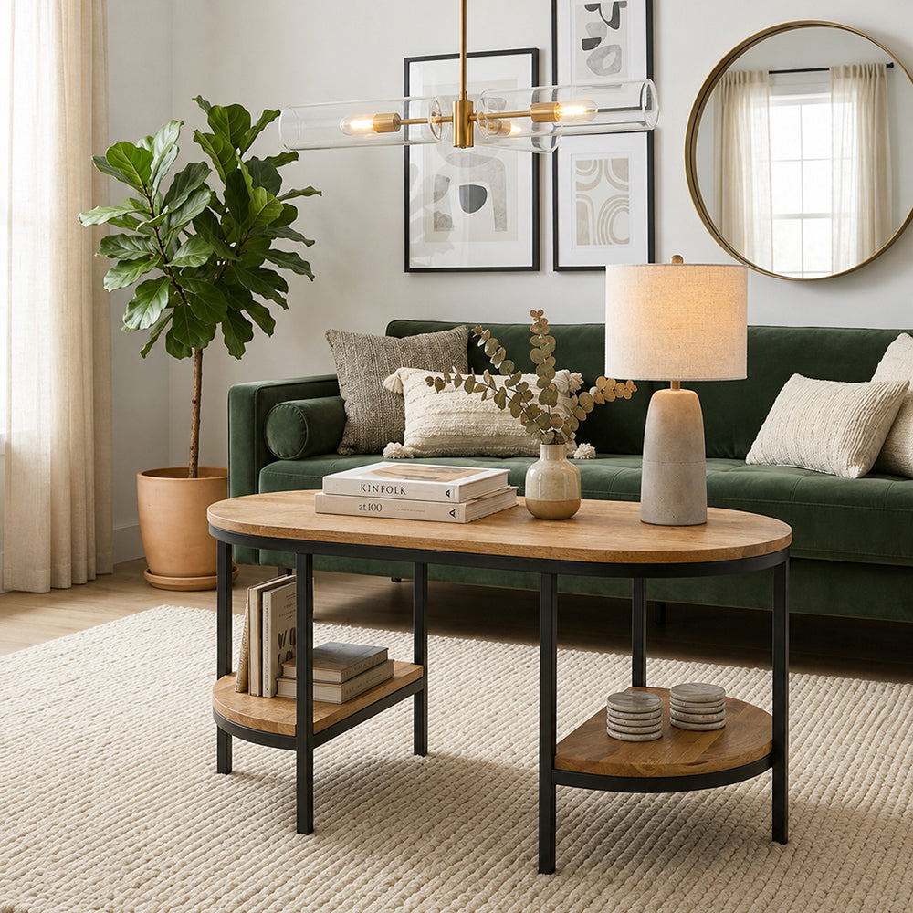 Glanz Wooden Coffee Table With Shelves - Natural