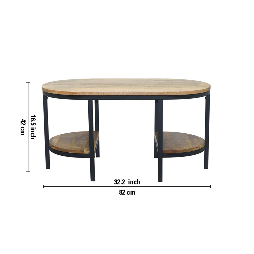 Glanz Wooden Coffee Table With Shelves - Natural