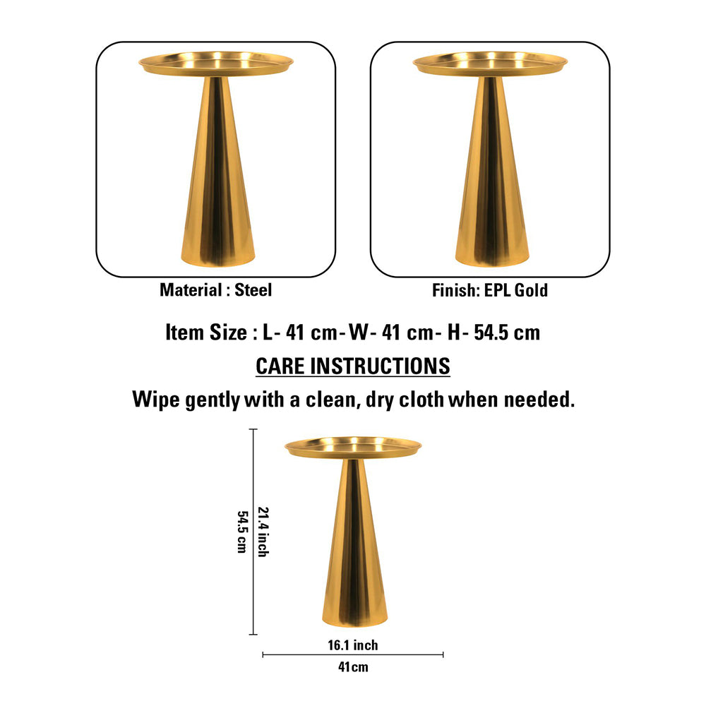 Steel Designer Metal Cone Side Table For Indoor, Outdoor, Home And Office
