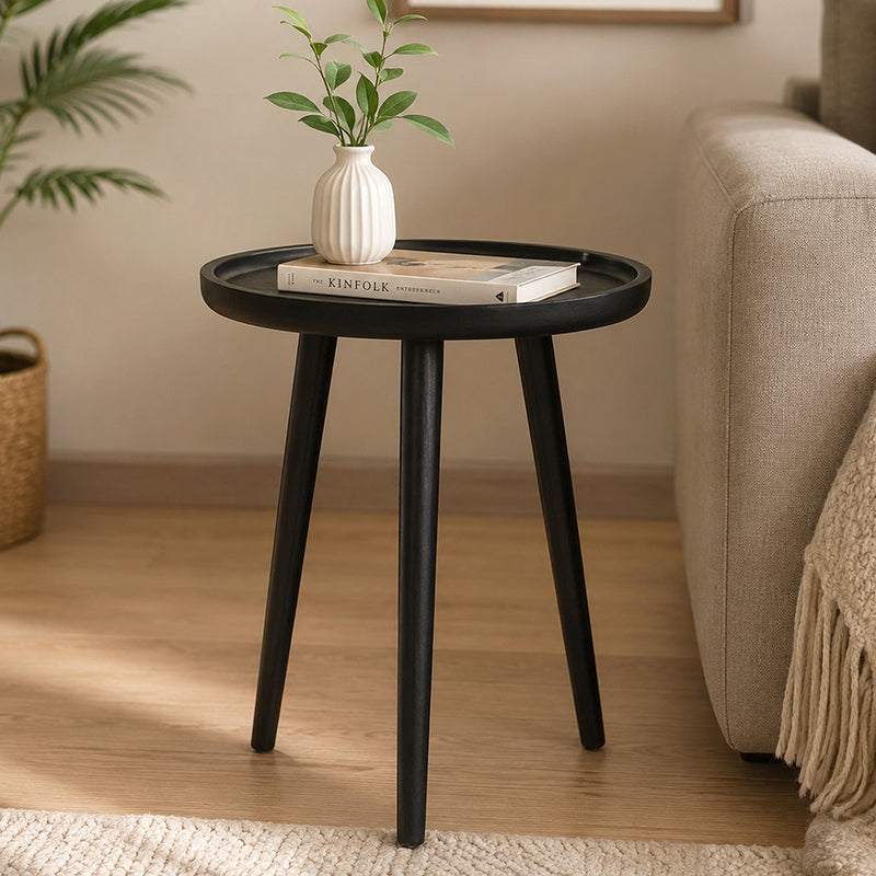 Tripod Wooden Side Table - Black