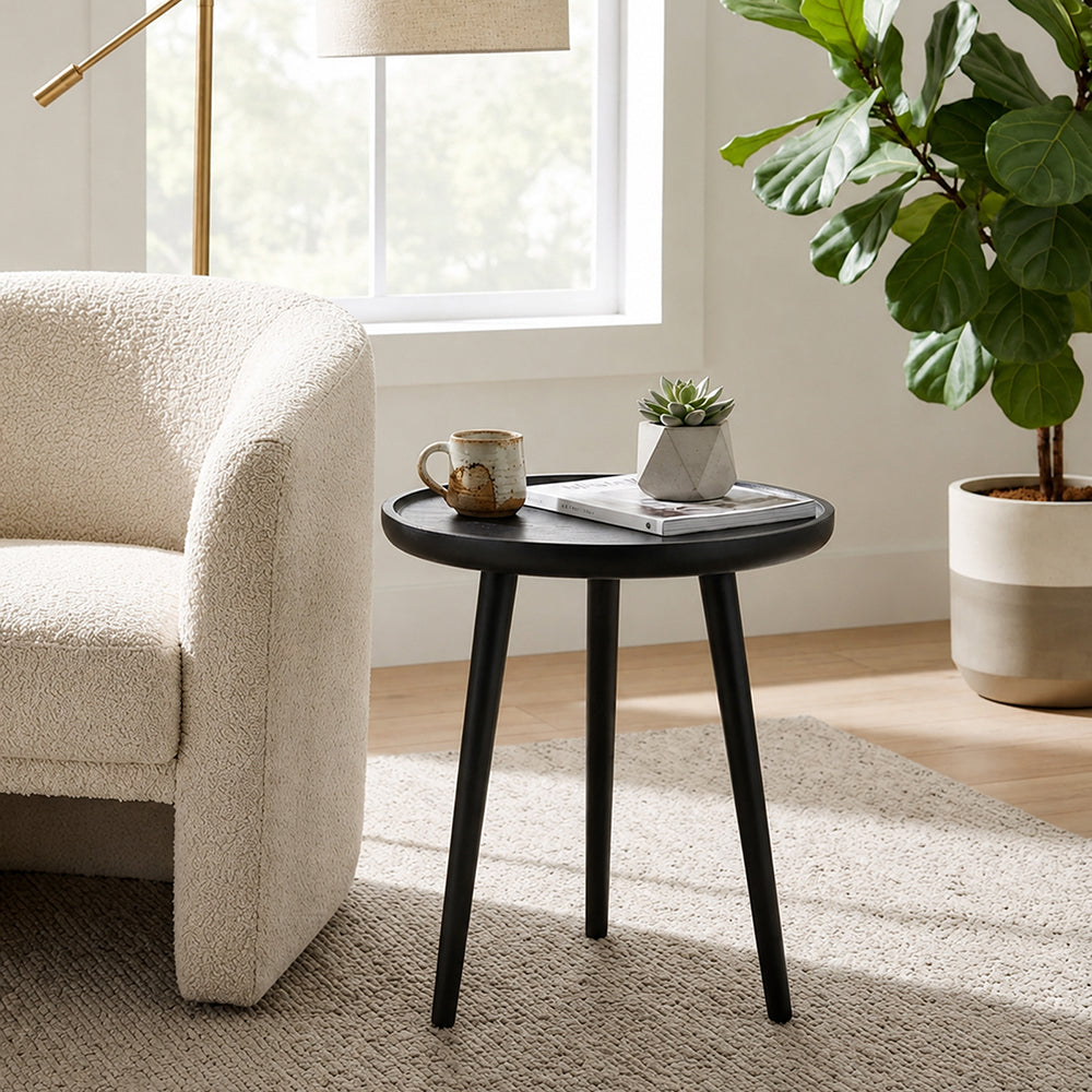 Tripod Wooden Side Table - Black
