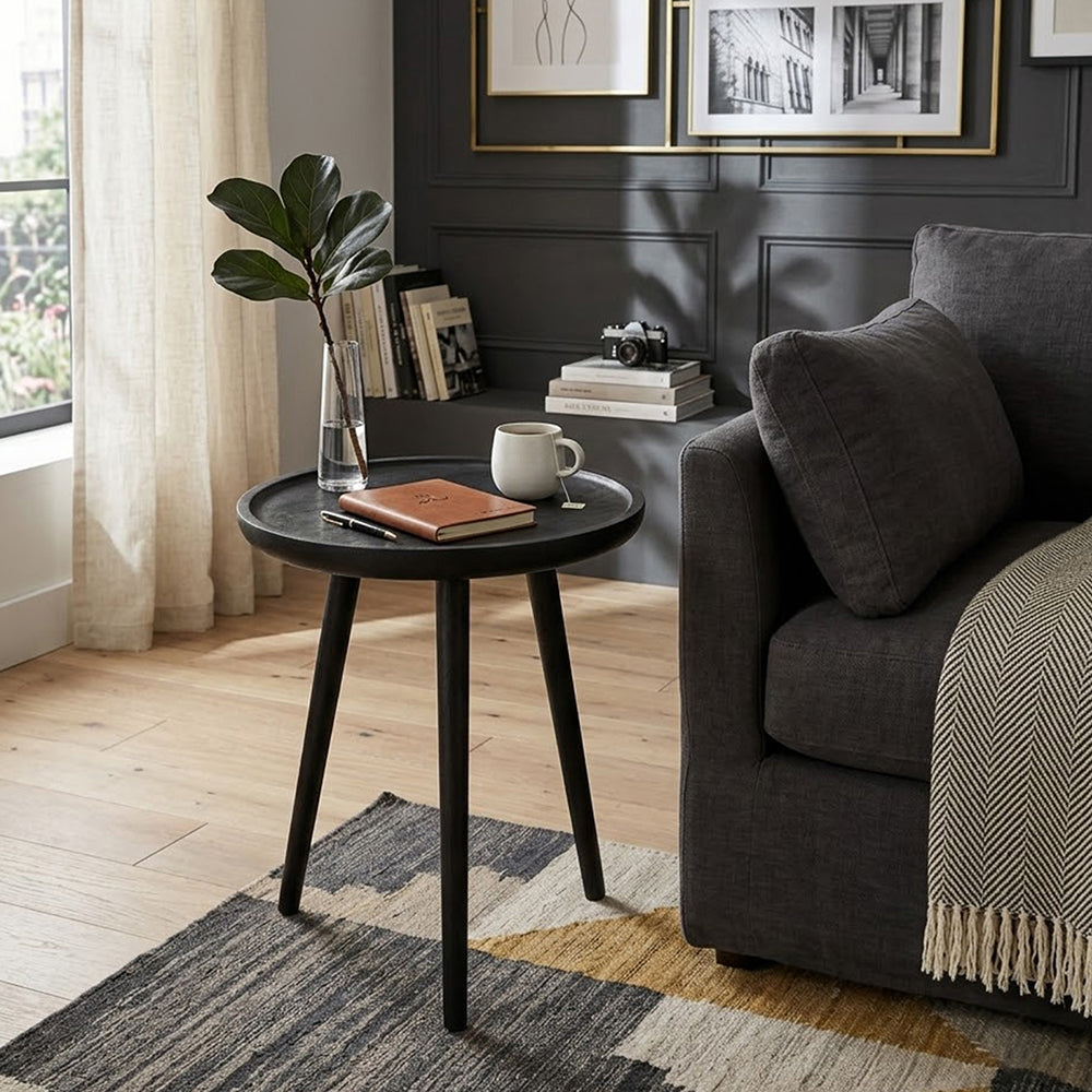 Tripod Wooden Side Table - Black