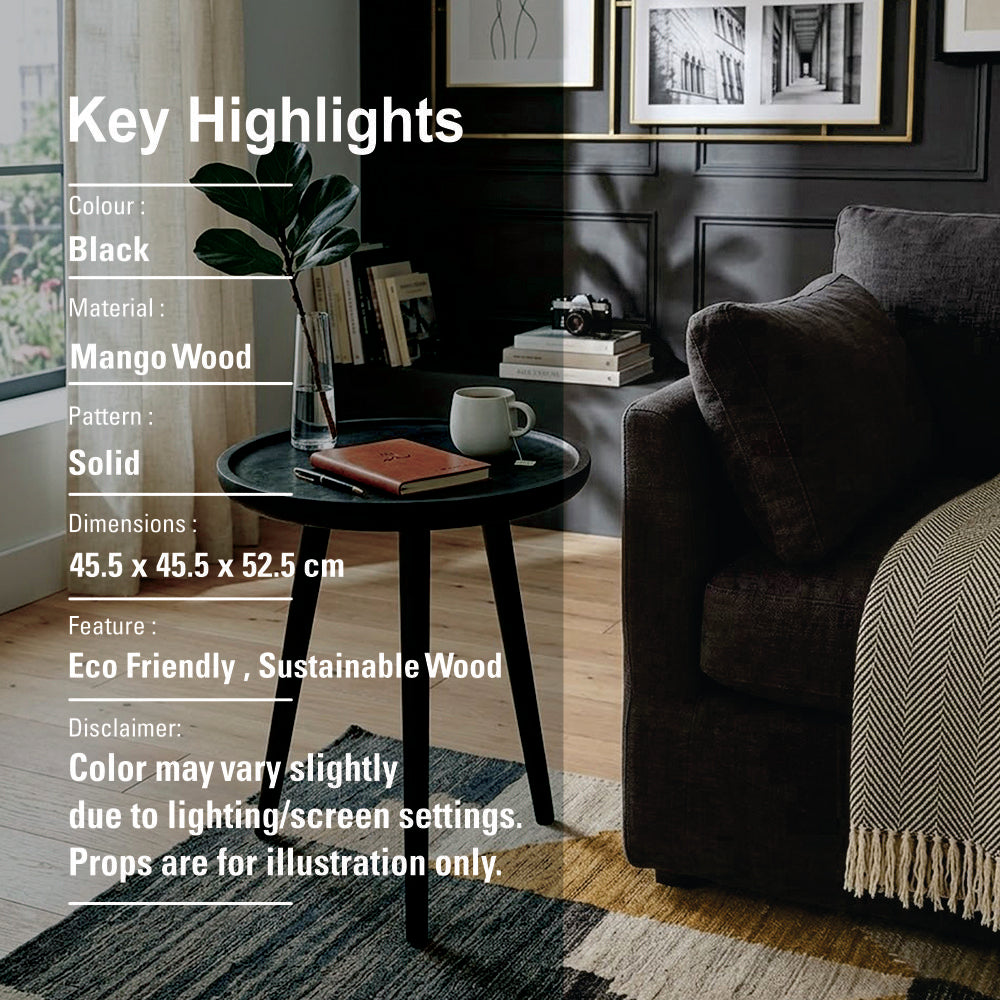 Tripod Wooden Side Table - Black