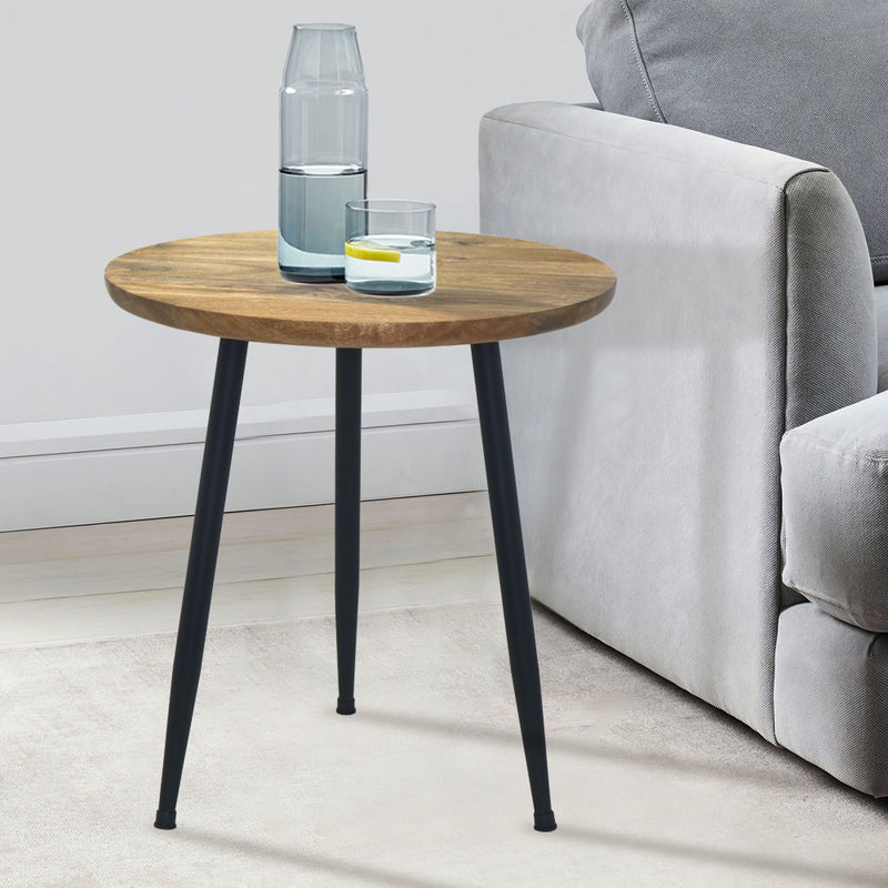 Tripod Metal Side Table With Wooden Top - Natural