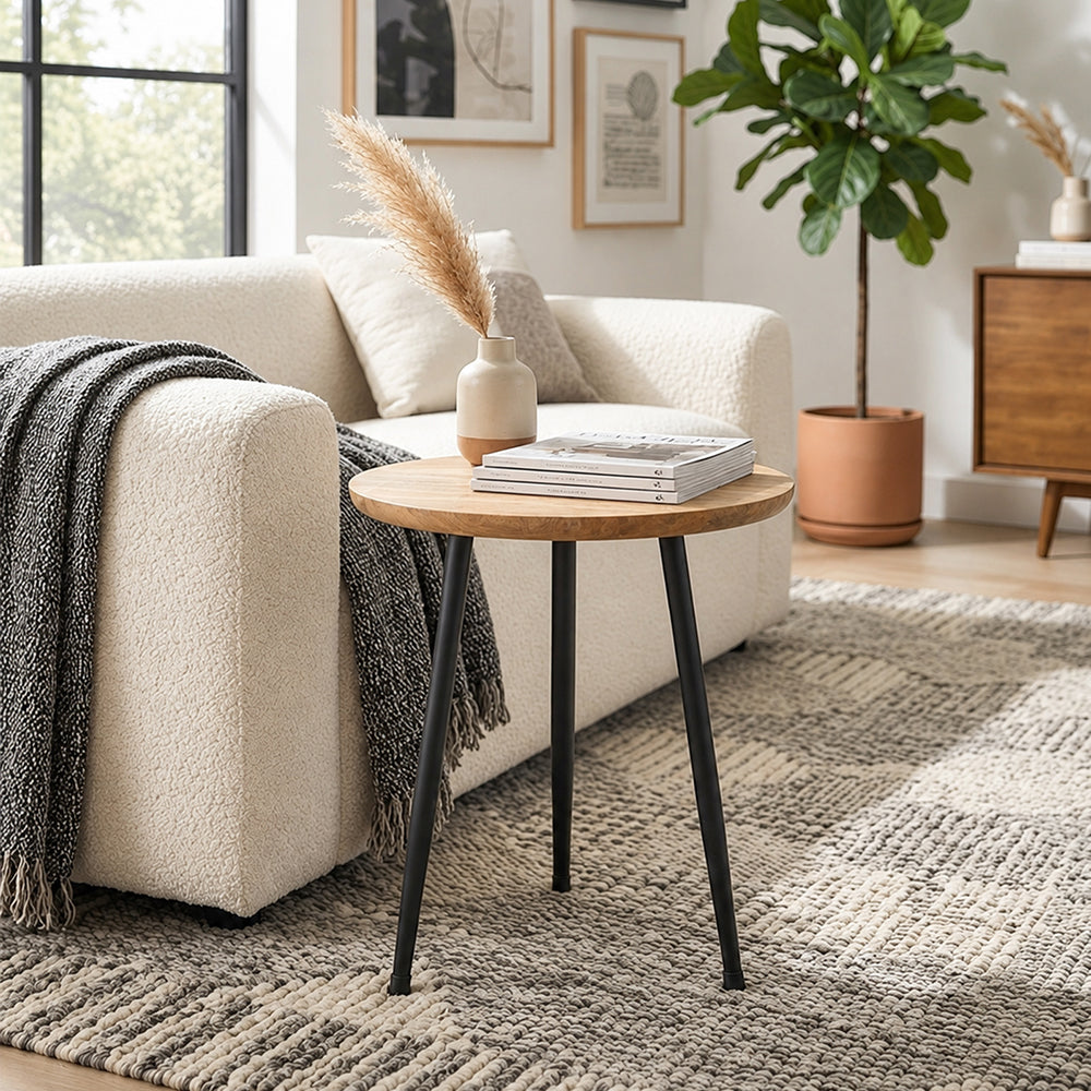 Tripod Metal Side Table With Wooden Top - Natural