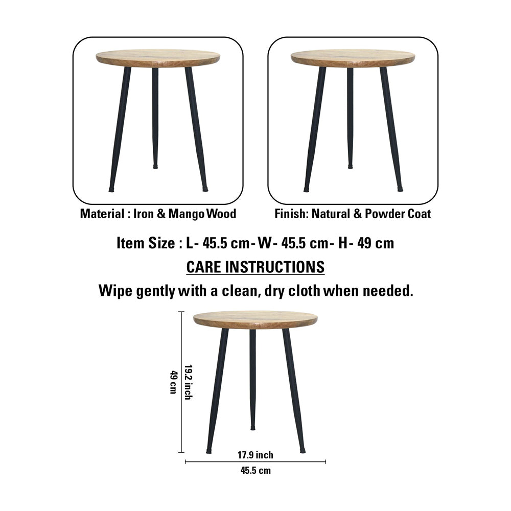Wooden & Metal Side Table For Living Room, Bedroom, Kitchen, Home, Balcony And Office