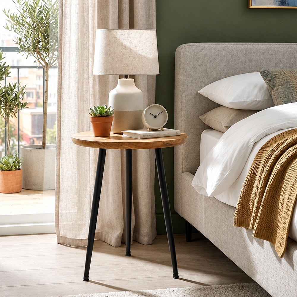 Tripod Metal Side Table With Wooden Top - Natural