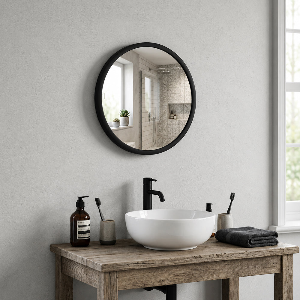 Wall Mirror With Metal Frame, Medium - Black